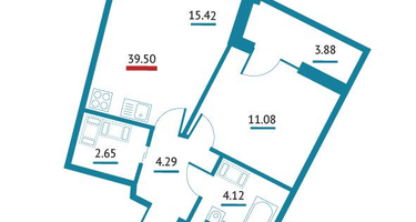 1-к. квартира, 39&nbsp;м²