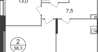2-к. квартира, 58&nbsp;м²