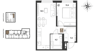 1-к. квартира, 38 м²
