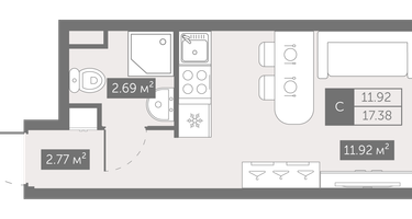 Студия, 17&nbsp;м²