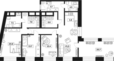 5-к. квартира, 136&nbsp;м²