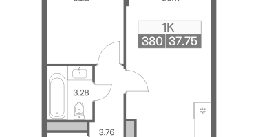 1-к. квартира, 37&nbsp;м²