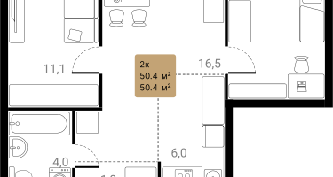 2-к. квартира, 50&nbsp;м²