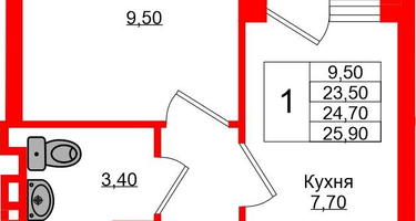 1-к. квартира, 24&nbsp;м²