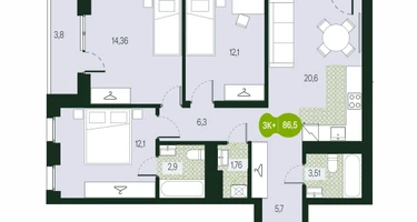 4-к. квартира, 86&nbsp;м²