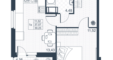 1-к. квартира, 36&nbsp;м²