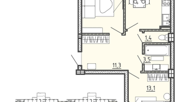 2-к. квартира, 56&nbsp;м²