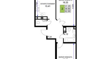 2-к. квартира, 62&nbsp;м²
