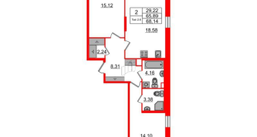 2-к. квартира, 65 м²