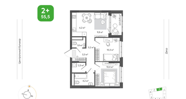 3-к. квартира, 55&nbsp;м²