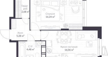 Студия, 44&nbsp;м²