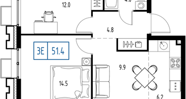 2-к. квартира, 51&nbsp;м²