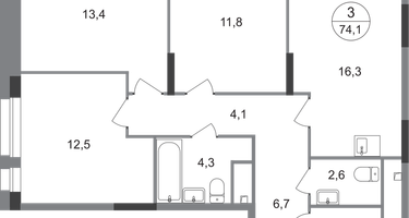 3-к. квартира, 74&nbsp;м²