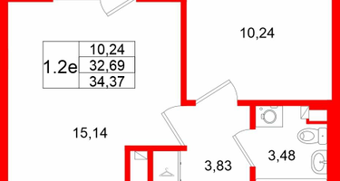 1-к. квартира, 32&nbsp;м²