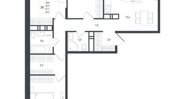 3-к. квартира, 86&nbsp;м²