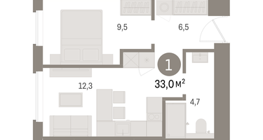 1-к. квартира, 33 м²