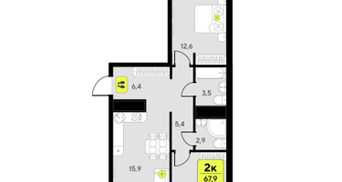 2-к. квартира, 67 м²