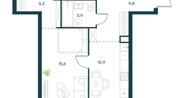 1-к. квартира, 45&nbsp;м²