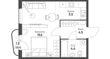 Студия, 34&nbsp;м²