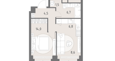 1-к. квартира, 42&nbsp;м²