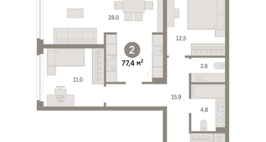 2-к. квартира, 77 м²