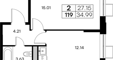 1-к. квартира, 34&nbsp;м²