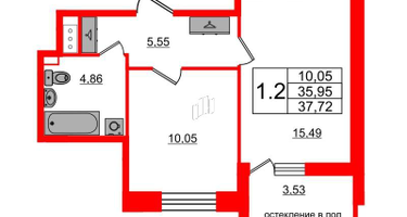1-к. квартира, 35&nbsp;м²