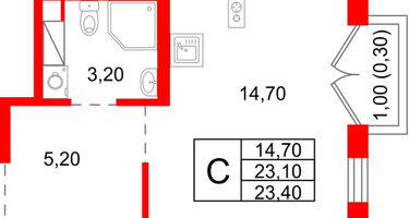 Студия, 23 м²