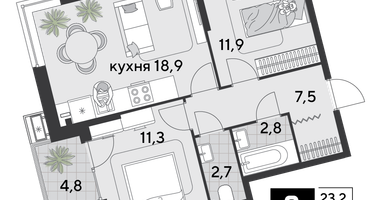 2-к. квартира, 60 м²