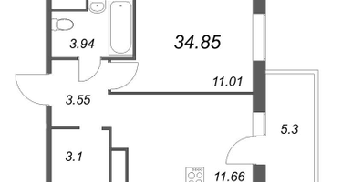 1-к. квартира, 35&nbsp;м²