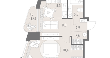 2-к. квартира, 46&nbsp;м²
