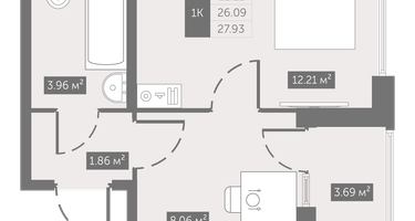 1-к. квартира, 27&nbsp;м²
