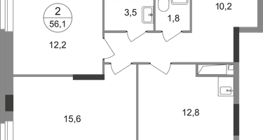2-к. квартира, 56 м²