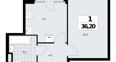 1-к. квартира, 36 м²