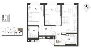 2-к. квартира, 51&nbsp;м²