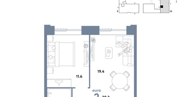 2-к. квартира, 39&nbsp;м²