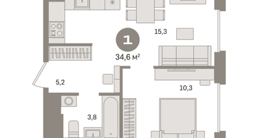 1-к. квартира, 34 м²