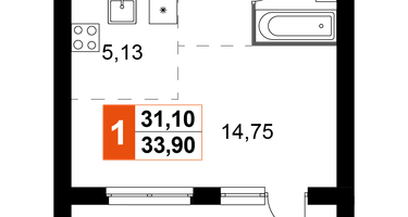 1-к. квартира, 33&nbsp;м²