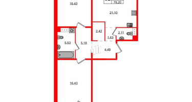 2-к. квартира, 78&nbsp;м²