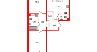 2-к. квартира, 78&nbsp;м²