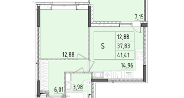 2-к. квартира, 41&nbsp;м²