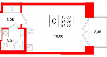 Студия, 24&nbsp;м²