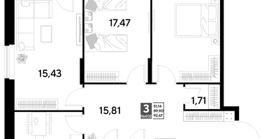 3-к. квартира, 92&nbsp;м²