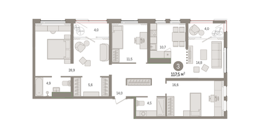 4-к. квартира, 117&nbsp;м²