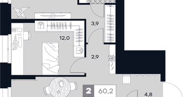 2-к. квартира, 60&nbsp;м²