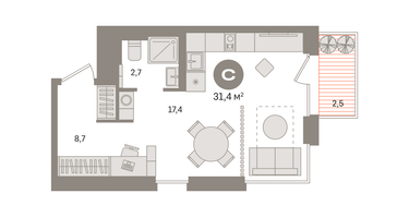 Студия, 31&nbsp;м²