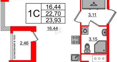 Студия, 22 м²