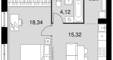 2-к. квартира, 43&nbsp;м²