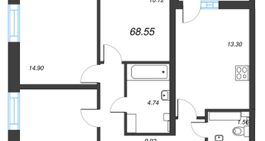 3-к. квартира, 68&nbsp;м²