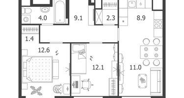 3-к. квартира, 61&nbsp;м²